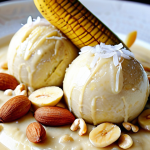 **Image Prompt:** Close-up of a vibrant Vietnamese fresh coconut banana ice cream dessert. Focus on the textures of sliced banana, creamy coconut milk, crushed peanuts, and perhaps a drizzle of condensed milk. Capture a sense of refreshing indulgence and summer treat appeal. (Keywords: *kem chuoi dua tuoi, Vietnamese dessert, coconut, banana, ice cream, street food, summer*)